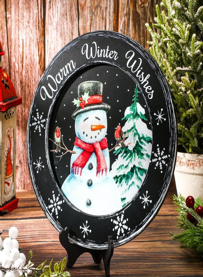Colingmill Snowman Primitive Decor Table Centerpiece Decorative Wood Plates for Display Autumn Thanksgiving Christmas Warm Winter Farmhouse Vintage Table Shelf Rustic Wooden Plate Home Decor Art - Image 3